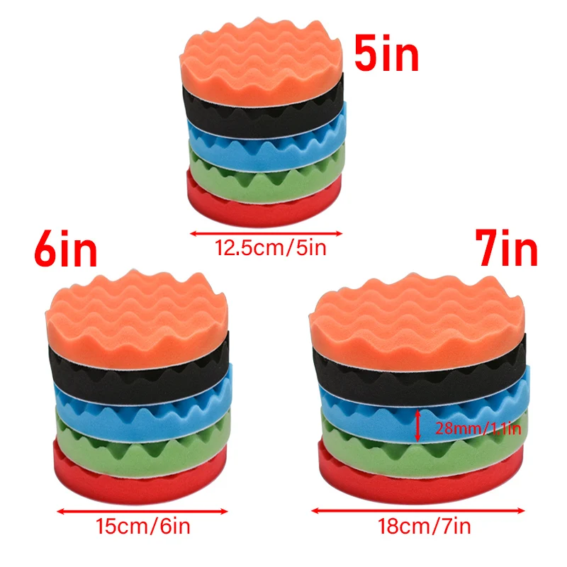5 ชิ้น 5 "6" 7 "150/180 มิลลิเมตร Buffing ขัดฟองน้ํา Pads Kit Car Polisher Soft Wave โฟมวาฟเฟิล Pad ล้างรถทําความสะอาดรายละเอียดเครื่องมือ