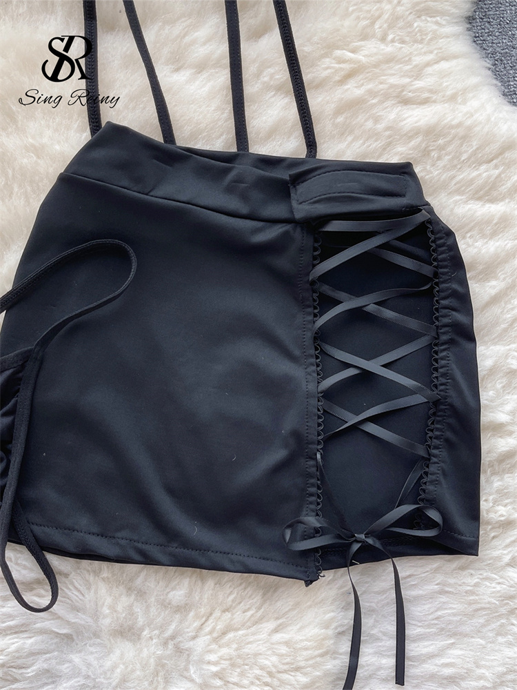 SINGREINY-Conjuntos de Uniformes Sexy Femininos, Top Completo com Decote V, Mini Saia com Renda, Tanga Escavada, Ternos Pornôs Cosplay, Estilo Preppy, 2023