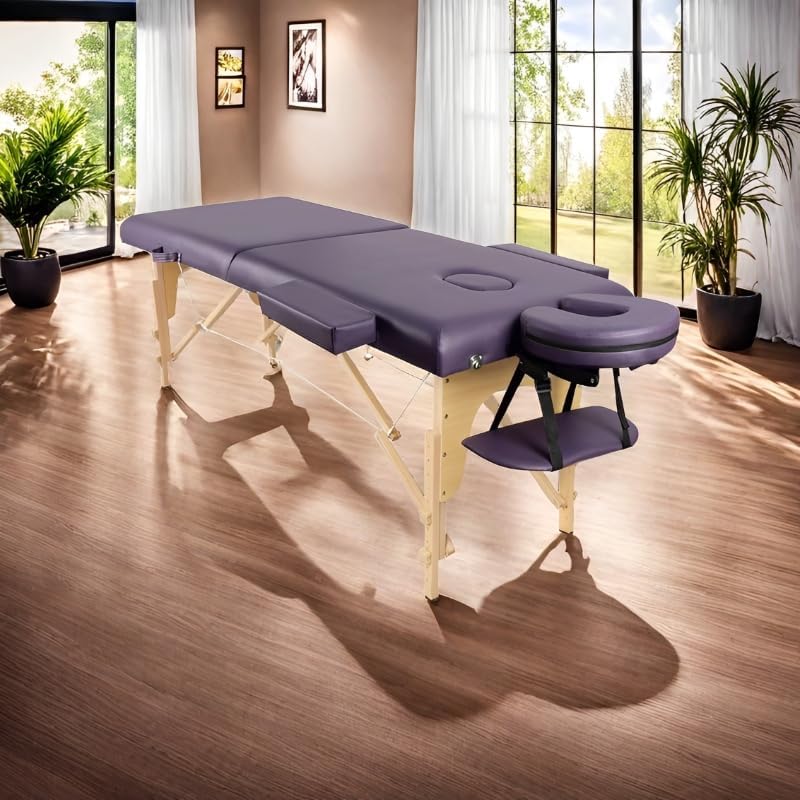 Mesa de masaje portátil para pestañas, cama masaje plegable madera de 2 zonas con bolsa tejida para tatuajes