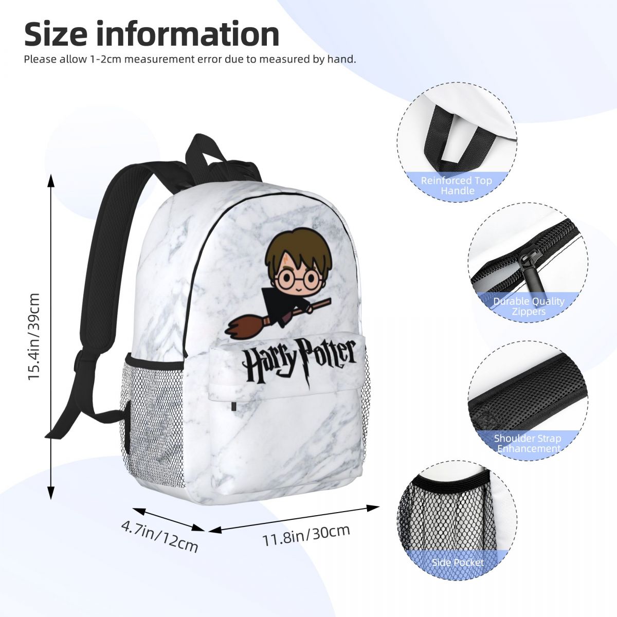 해리포터 대용량 방수 대학 배낭, 트렌디한 노트북 여행 책 가방, 15 인치, 새로운 패션