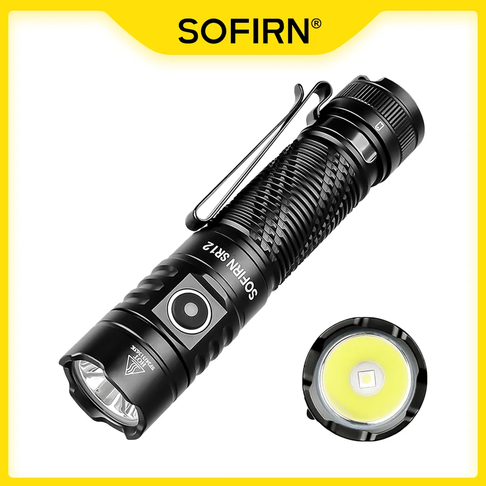 New Sofirn SR12 SFT25 LED 1450lm EDC Spot Flashlight 18650 USB C Rechargeable 6000K Powerful Light IP68 Torch
