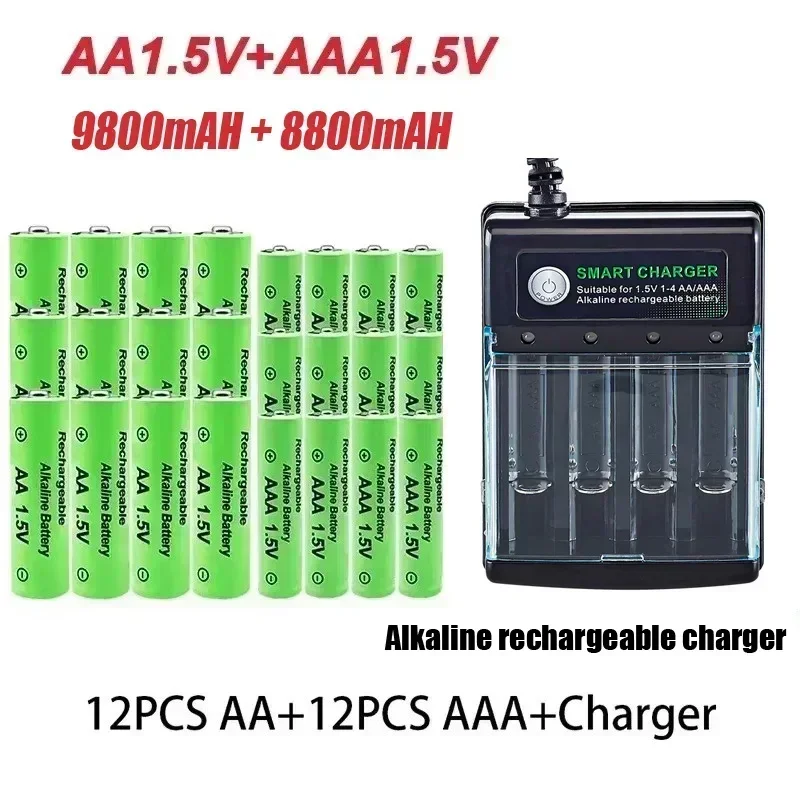 Оригинальная аккумуляторная батарея 1,5 В AA 9800 мАч + AAA 8800 мАч + зарядное устройство для компьютерных часов, радио, видеоигр, цифровая камера AA AAA