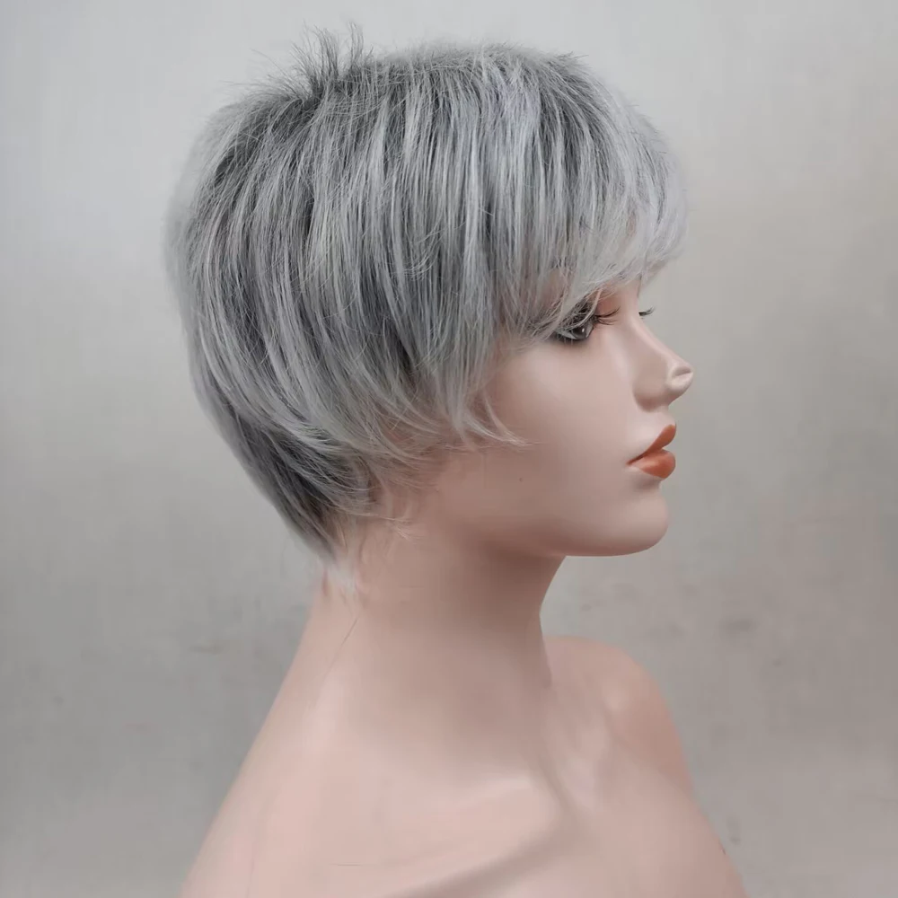 HAIRJOY สังเคราะห์ผมผู้หญิงสั้นตรง Ombre Bob วิกผมสีบลอนด์เงินสีน้ําตาลสีแดง