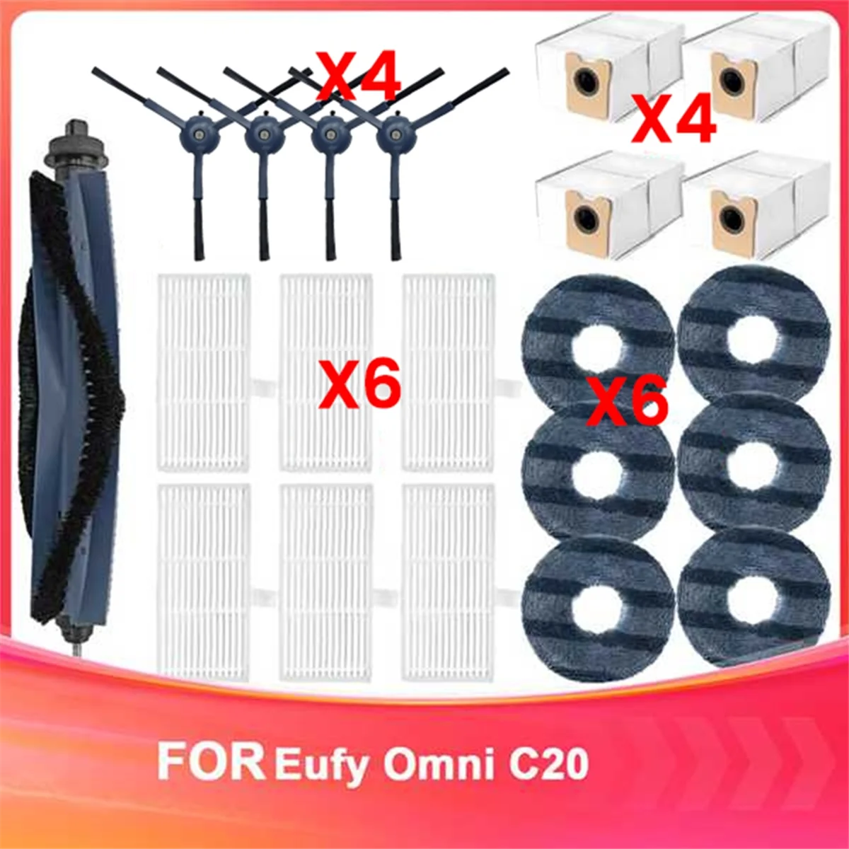BABQ For Eufy Omni C20 Vacuum Accessories Replacement Parts Main Brush Side Brush Hepa Filter Mop Cloth Dust Bag