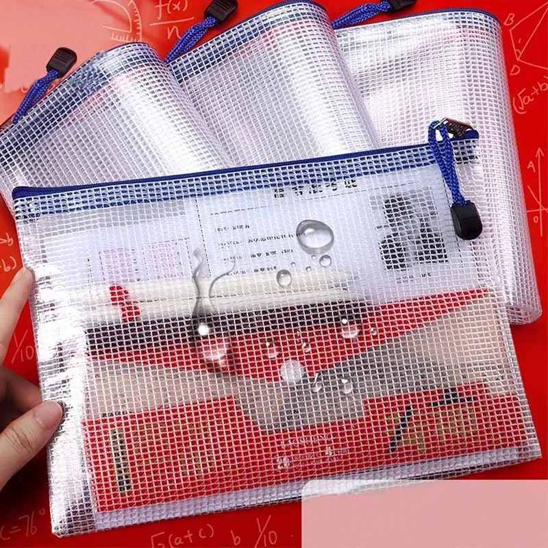 Bolsa de malla con cremallera A3/A4/A5/A6, bolsa para documentos, carpetas de archivos con cremallera impermeables, estuche para lápices, bolsas de almacenamiento, suministros escolares y de oficina, 5/10 Uds.