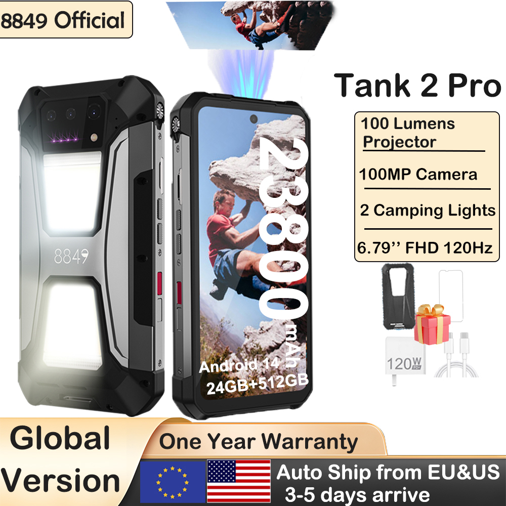 8849 Tank 2 PRO Smartphone robusto com projetor 6,79 "42.4K Display 24GB 512GB Celular 23800mAh 120W Android 14 Phone