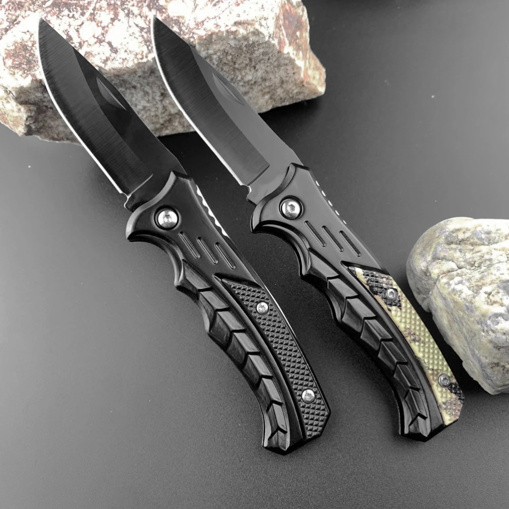 Cuchillo de bolsillo plegable fino de acero inoxidable con herramienta de utilidad multifuncional de borde afilado para acampar, barbacoa y supervivencia al aire libre