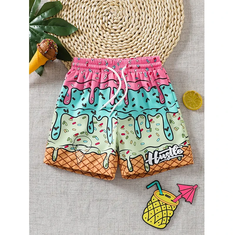 Pantalones cortos informales Harajuku para hombre y mujer, pantalones cortos deportivos de helado para gimnasio, pantalones cortos deportivos con estampado 3D de secado rápido para vacaciones, pantalones cortos de verano para hombre