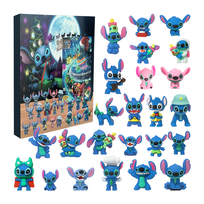 Caja de calendario de Adviento Stitch, figura de Anime de Disney, modelo de muñecas, cuenta regresiva de 24 días, coleccionables, regalos de Navidad para niños, juguetes para niños