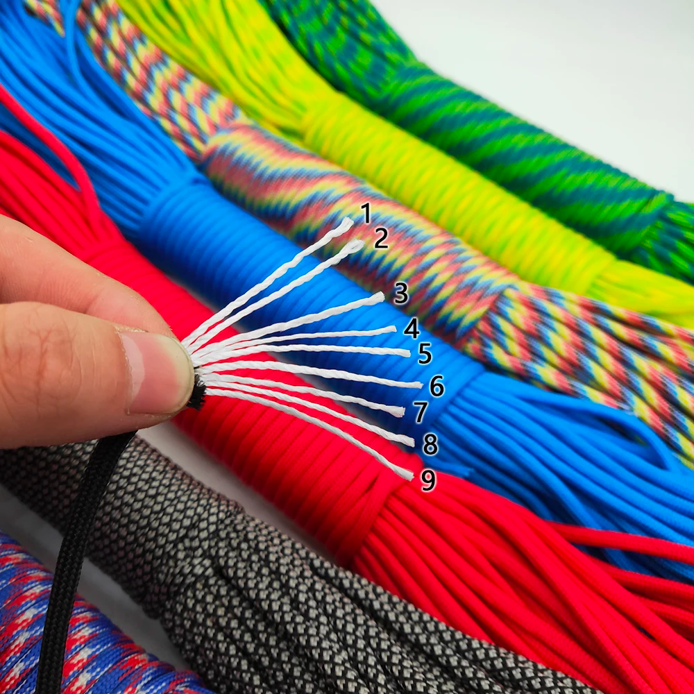 Dia.4mm 9 núcleos de suporte paracord para sobrevivência pára-quedas cordão acampamento escalada corda caminhadas varal