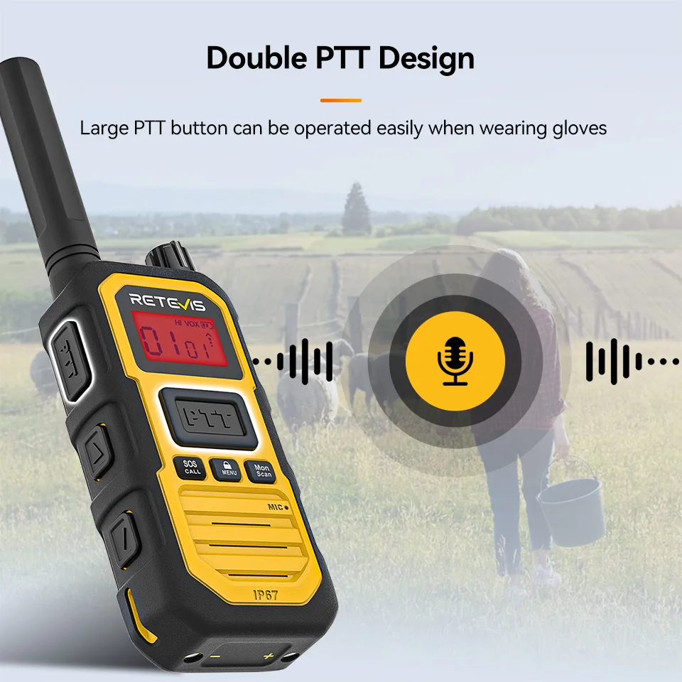 Retevis RB648Plus IP67 Wasserdichtes Walkie-Talkie, robustes Walkie-Talkie, große Reichweite, Doppel-PTT-PMR/FRS-Funkgerät für die Fabrik