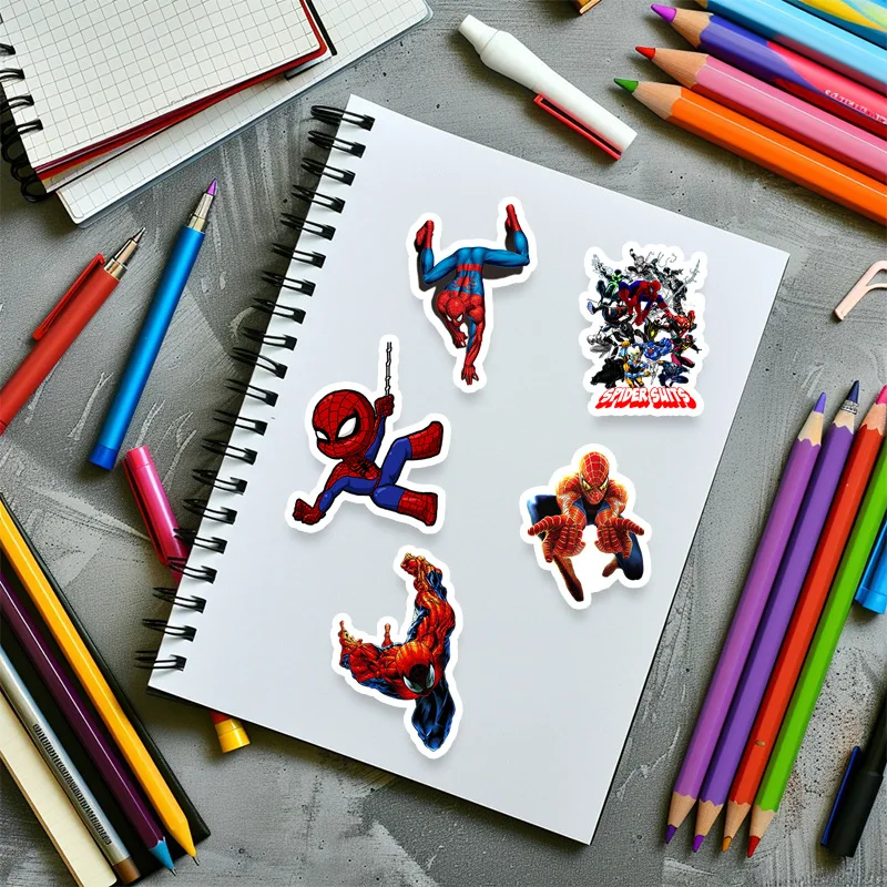 Spiderman Anime Adesivos para skate, filme legal, brinquedo clássico, geladeira, guitarra, laptop, motocicleta, viagem, 50pcs