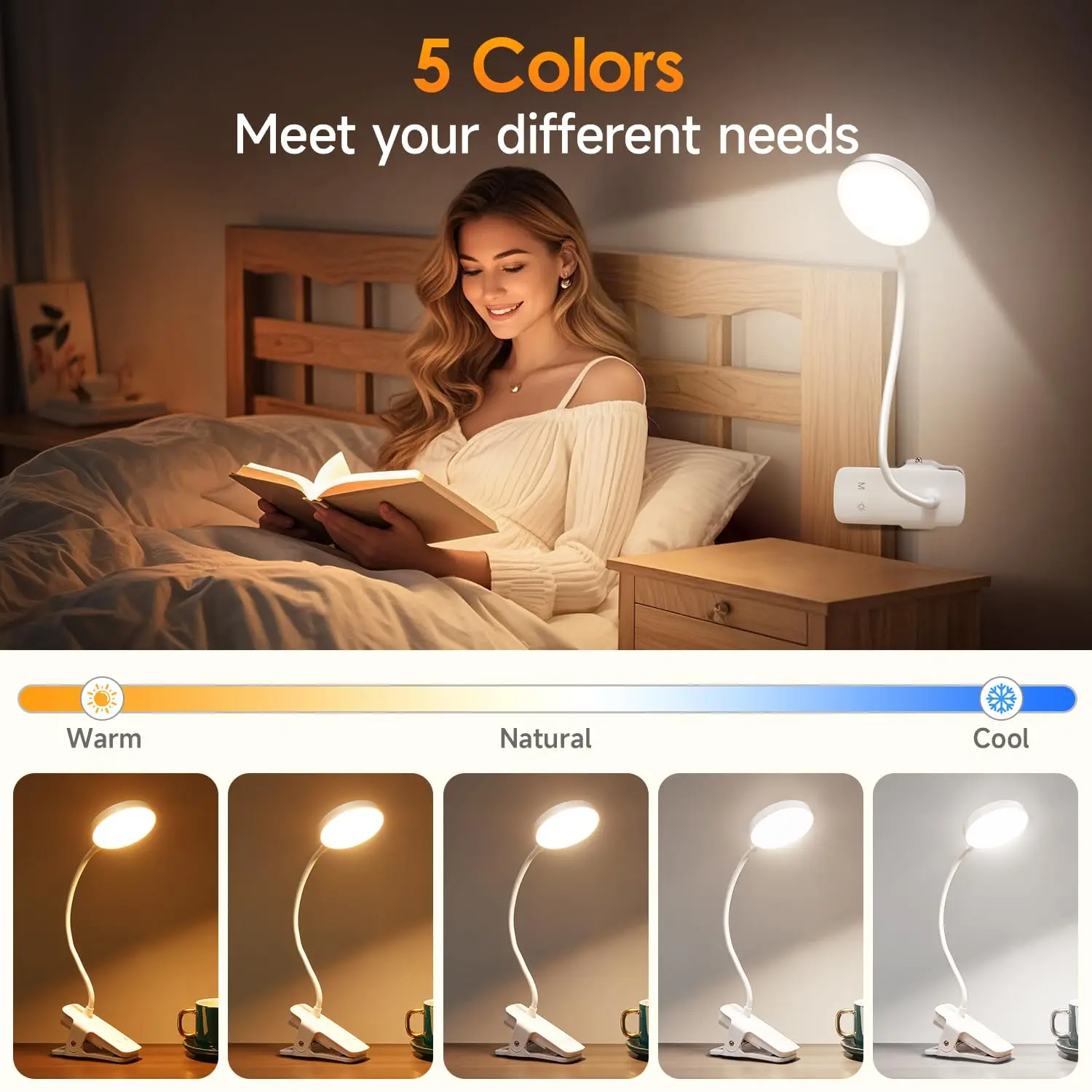 Oplaadbare LED-clip-bureaulamp USB-aanraakbediening 3 kleurmodi Dimbare oogbescherming Leeslamp voor bedtafel Boek Nacht