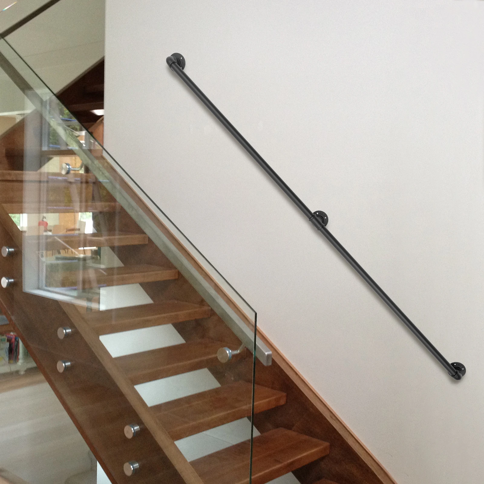 Pasamanos de escalera de 6,6 pies, Barandilla de escalera montada en la pared, tubería de Loft para interiores y exteriores