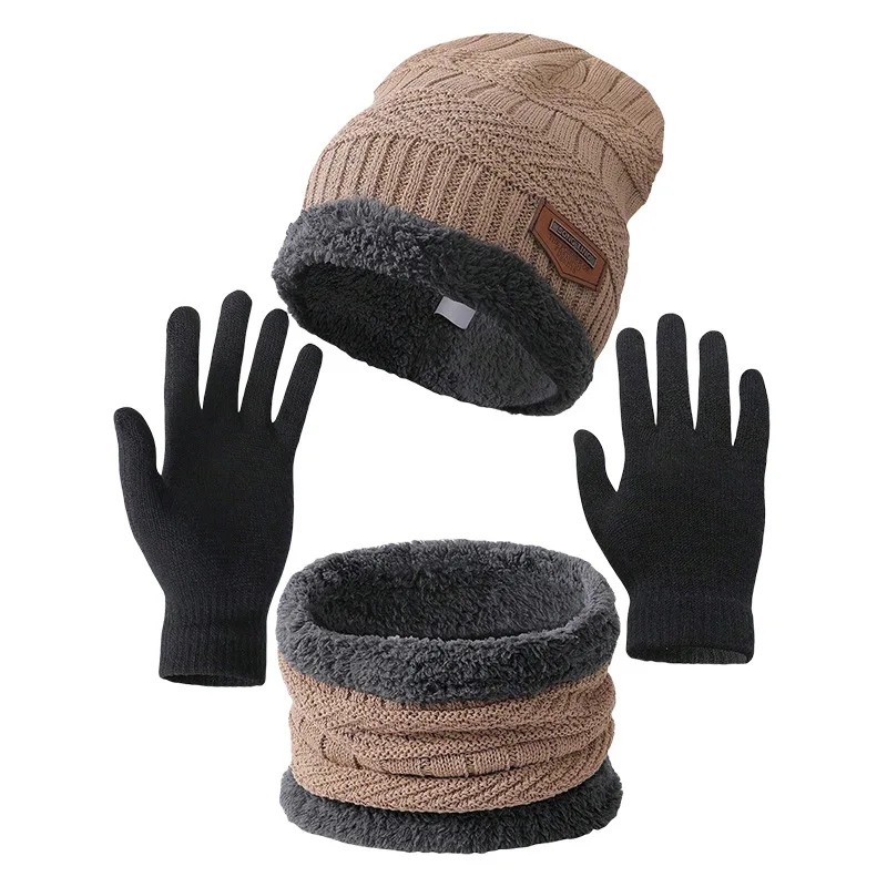 Set invernale termico da 3 pezzi Cappello in pile antivento Sciarpa Guanti Combo per sport all'aria aperta Escursionismo Ciclismo Pesca Protezione per la stagione fredda