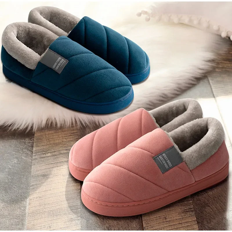Zapatillas peludas cálidas de invierno para hombre, zapatos informales para parejas, dormitorio, exterior, suela gruesa, antideslizantes, talla grande 46/47