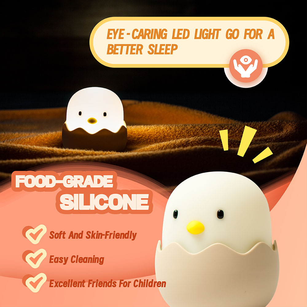Duck Silicone Night Light for Children With Timer Usb Rechargeable Dimming Touch Lamp Sleeping Bedroom Cartoon Animal Decor Gift