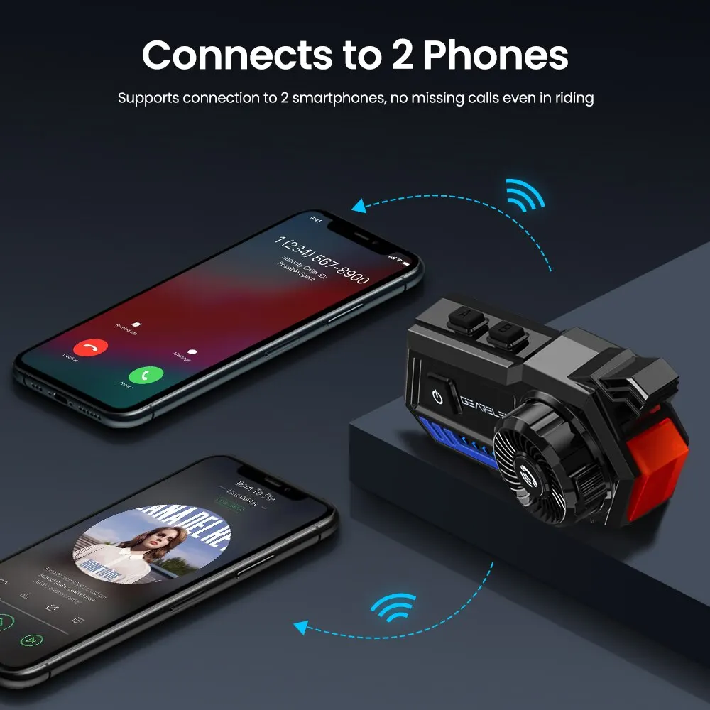 GEARELEC-auriculares inalámbricos X5 para casco de motocicleta, cascos impermeables con Bluetooth 5,2, Control de voz, reducción de ruido, Radio FM, luz de advertencia
