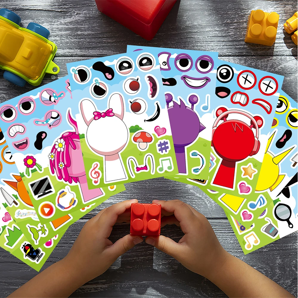 8/16 แผ่นอะนิเมะ Sprunki ตลกปริศนาสติกเกอร์ Make a Face Decals เกมของเล่นเด็กการ์ตูนประกอบจิ๊กซอว์เด็กของขวัญ