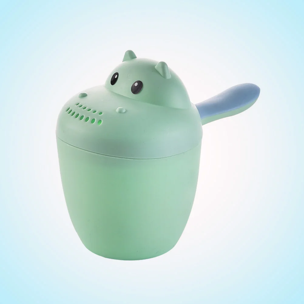 Kids Baby Shampoo Cup Cartoon Hippo Shape Baby Bath Shower Caps Cup Spoons Bath Toys for Children Birthday Gift (Green)