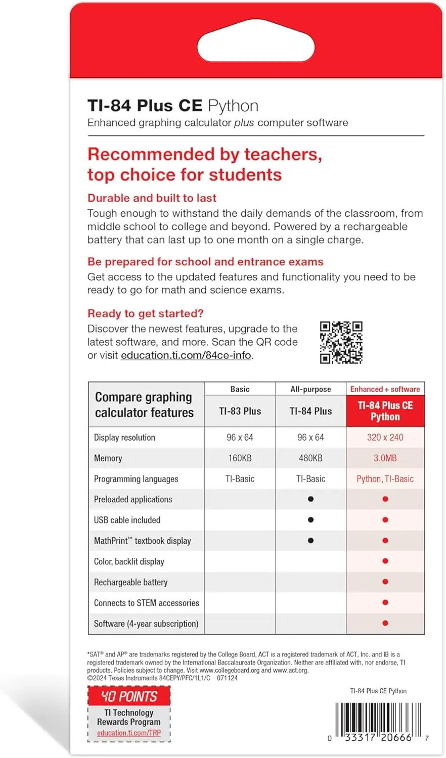 TI-84 Plus CE Color Graphing Calculator, Black