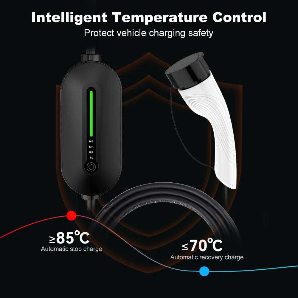 ADPOW Portable EV Charger Type2 IEC62196-2 16A EVSE Charging Cable Type1 SAE J1772 EU Plug Controller Wallbox for Electric Car