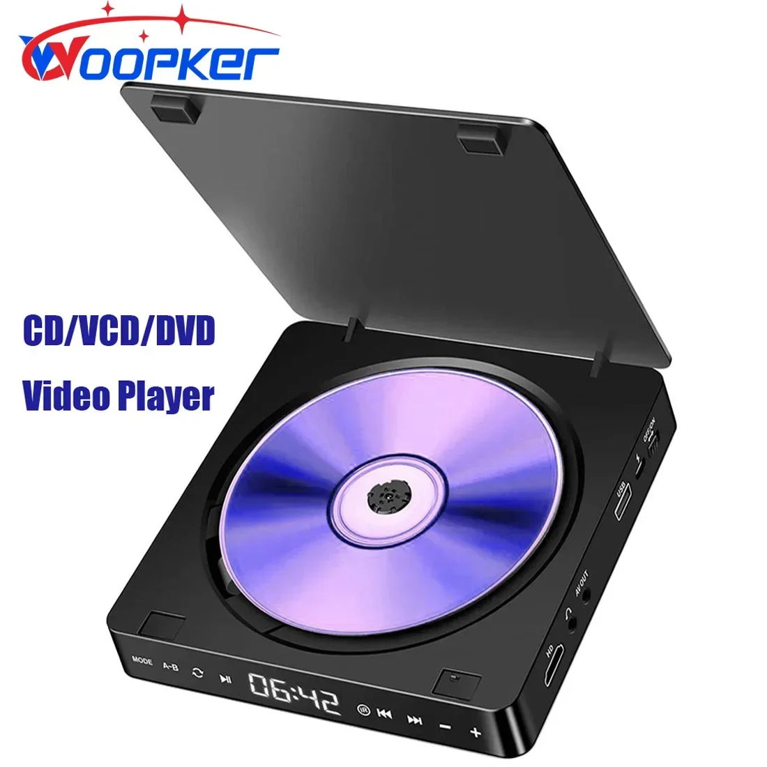 DVD-плеер Woopker KC-708 HD 1080P Портативный CD VCD Hi-Fi стерео видеоплеер работает для ТВ-проектора