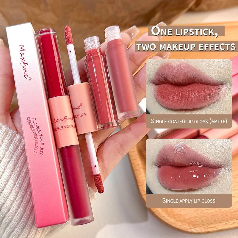 Matte Mirror Double Ended Lip Gloss เนื้อกํามะหยี่และเนื้อเยลลี่ให้ความชุ่มชื้นและง่ายต่อการใช้ลิปสติกแบบน้ําสําหรับริมฝีปาก