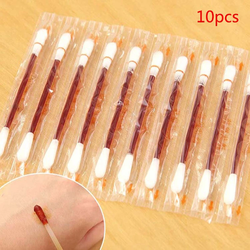 10 Chiếc Dùng Một Lần Y Tế Iốt Bông Dính Đầm Nhà Khử Trùng Khẩn Cấp 2 Đầu Gỗ Nụ Đầu Mũi Tai Vệ Sinh