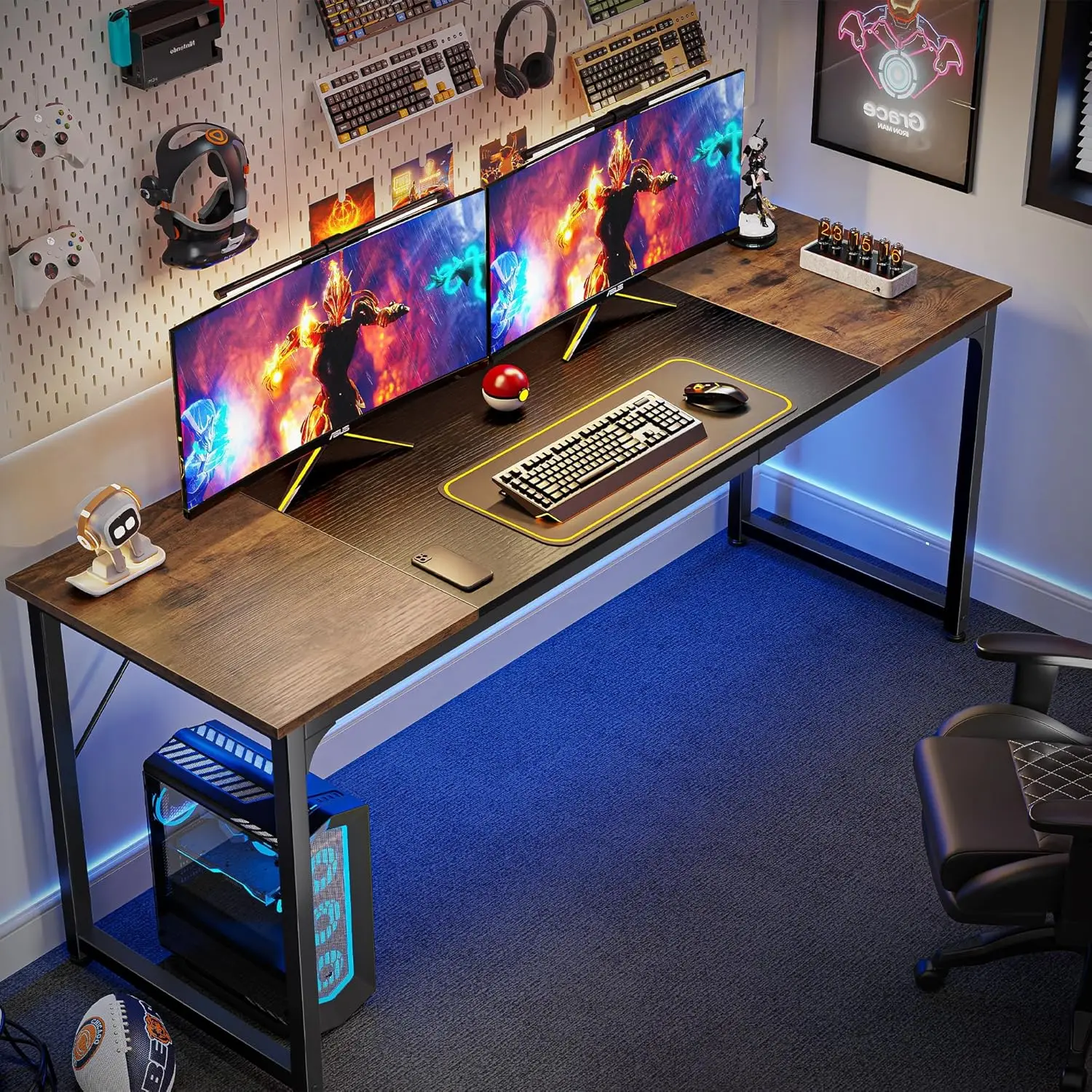 70 Inch Office Desk, Gaming Desk with Storage, Writing Desk Work Desk for Home Office
