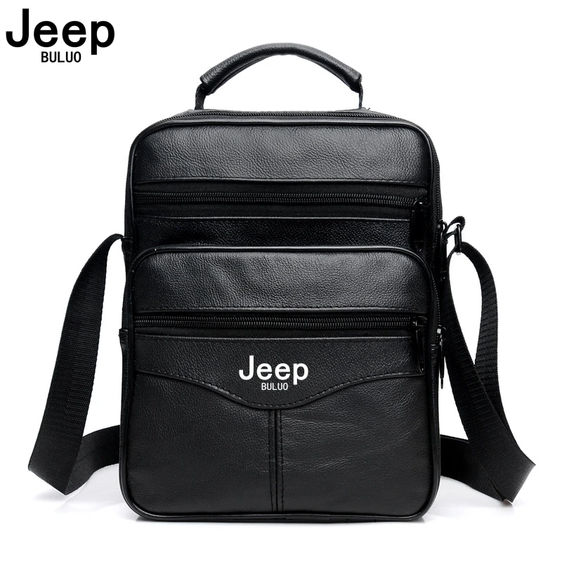 JEEP BULUO Мужская сумка через плечо из натуральной коровьей кожи, черная деловая повседневная сумка через плечо большой вместимости, новинка высокого качества
