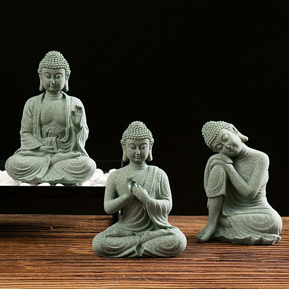 Estatua de jardín de Buda, decoración de pecera, Mini estatuilla budista, decoración de mesa de escritorio, estatua Zen para el hogar, piedra arenisca verde, Tailandia