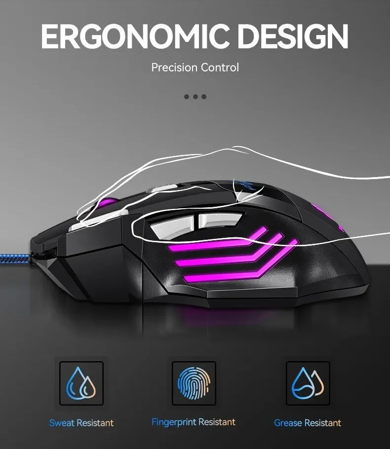 1 pc novo mouse de jogo usb hipervelocidade rgb retroiluminado ergonômico mouse de jogo 7d esports mouse com fio para computador portátil gamer
