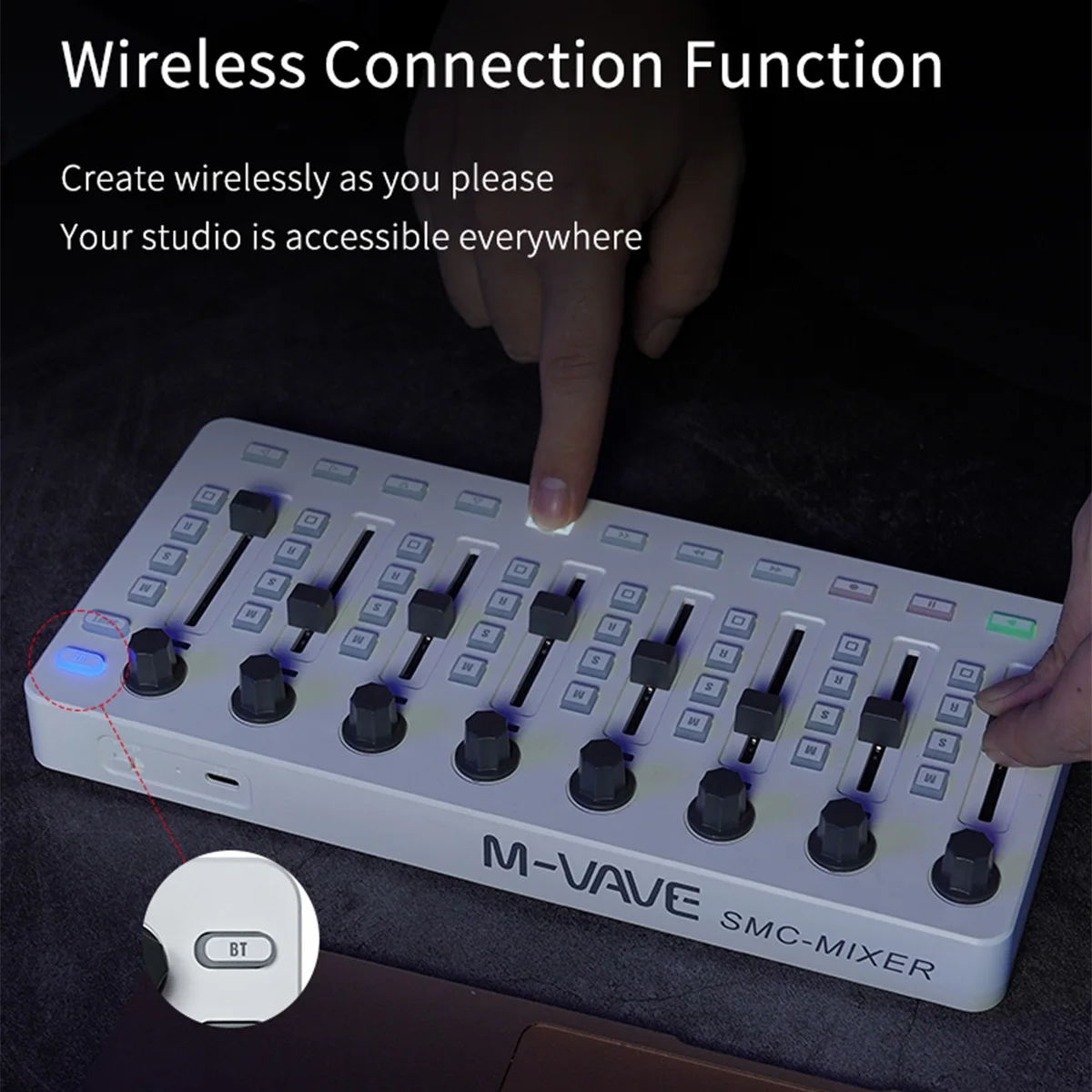 M-VAVE SMC-Mixer Wireless MIDI Controller Mixing Console Connection Rechargeable Type-C Supply USB for Windows/Mac/Ios/Android