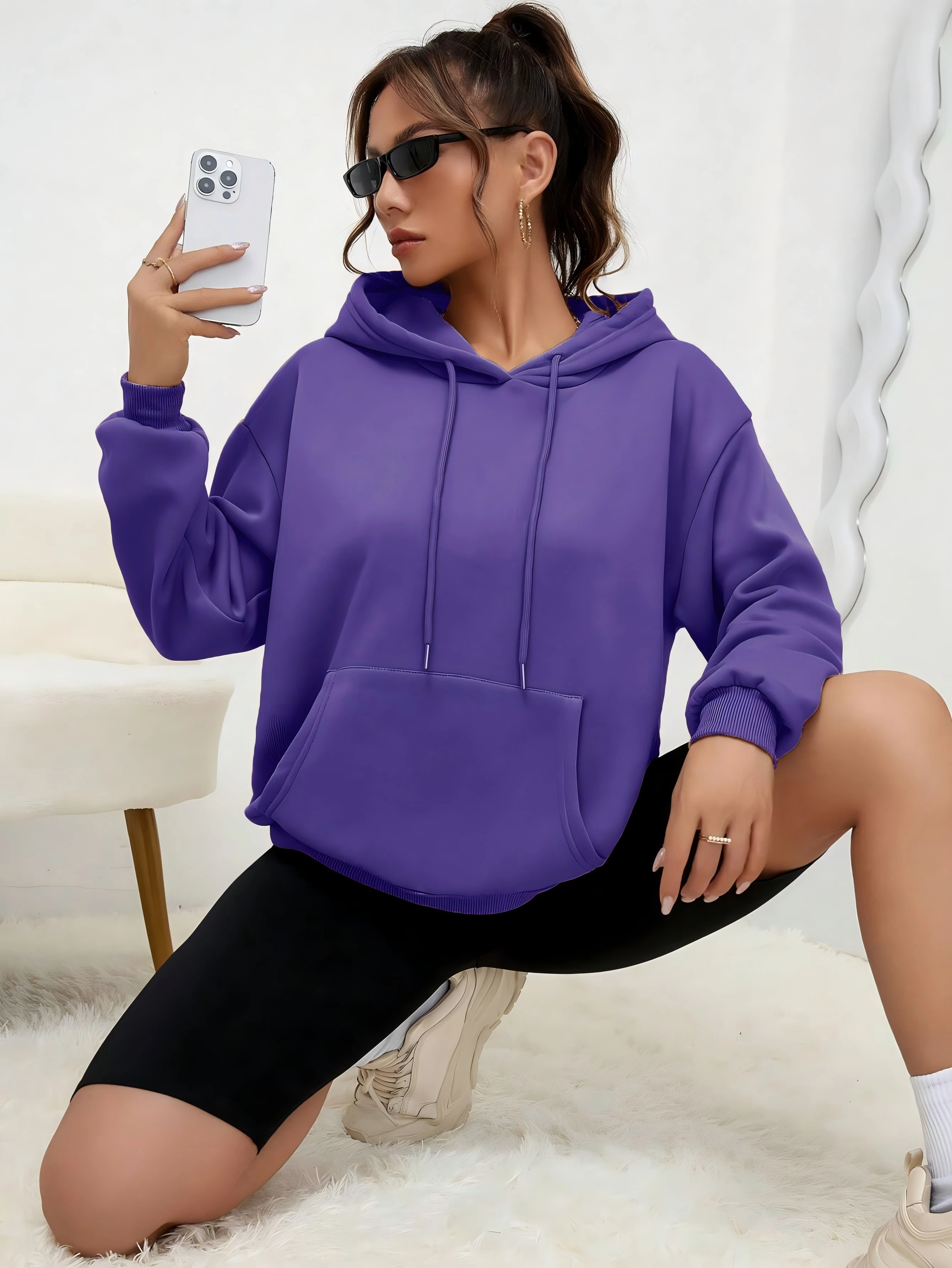 Effen Kleur Hoody Voor Vrouwelijke Herfst Modieuze Kleding Casual Fleece Pocket Hoodies Multicolor Unisex Vrouwen Streetwear