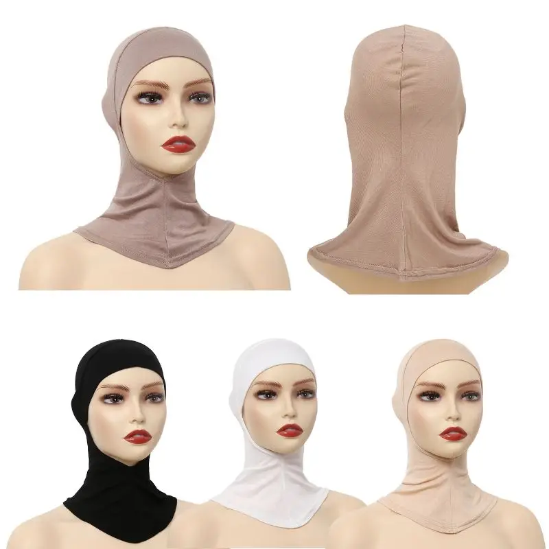Lenço hijab de algodão muçulmano com boné feminino cor sólida gorro elástico chapéu de fundo turbante islâmico senhoras macio modal headwrap