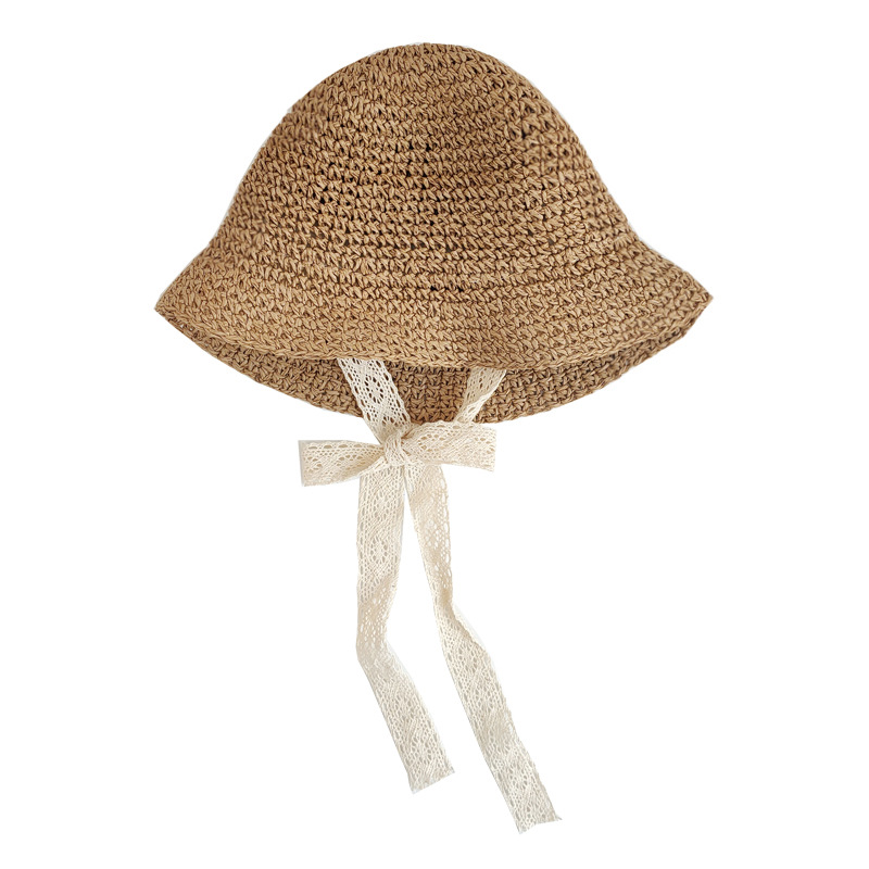 Moda rendas chapéu do bebê verão palha arco bebê menina boné praia crianças panamá chapéu princesa bebê chapéus e bonés para crianças 1pc