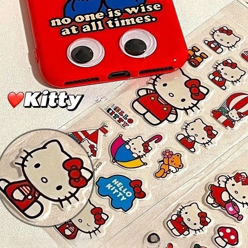 12Steets น่ารัก Hello Kitty สติกเกอร์ Kawaii สามมิติ 3d Sanrio สติกเกอร์การ์ตูนไม่มีการทําซ้ํา DIY ของเล่นเด็ก Decals
