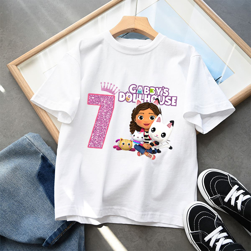 ギャビードールハウス子供綿 Tシャツアニメ漫画数字プリントプルオーバー少年少女夏ルーズトップカジュアル服ギフト新しい
