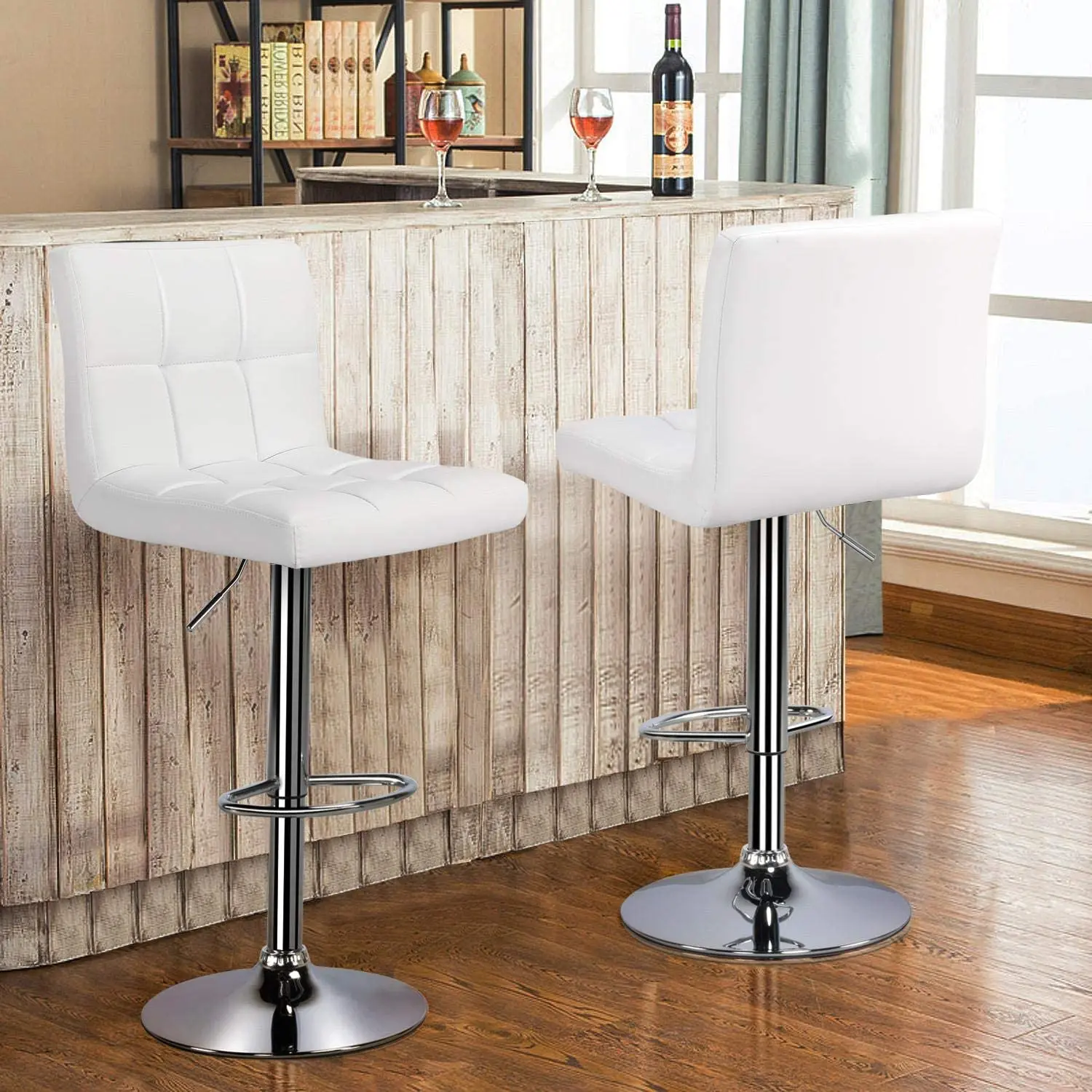 Cadeira de bar moderna com altura de balcão ajustável, conjunto de 2 bancos giratórios com base maior, cadeiras de bar