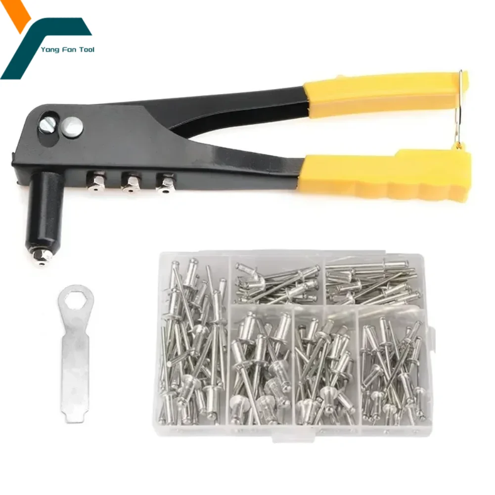 Rebitador de mão profissional, pistola de rebite de metal antiferrugem resistente, kit de arma rebitador de 10 ", removível, economia de trabalho, conjunto de ferramentas manuais de reparo