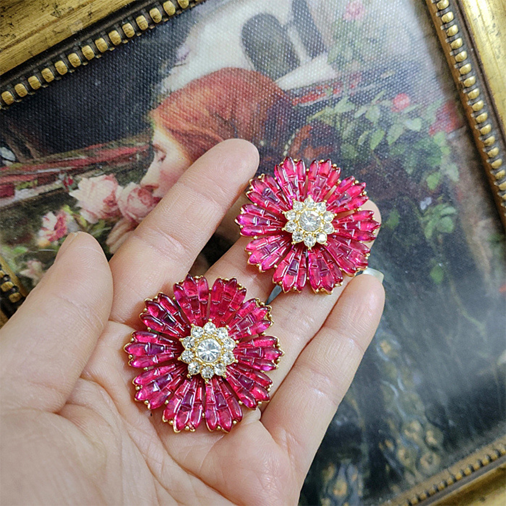 Colares de vidro para mulheres e meninas, jóias vintage, broche de flor, anel, temperamento, presente de festa