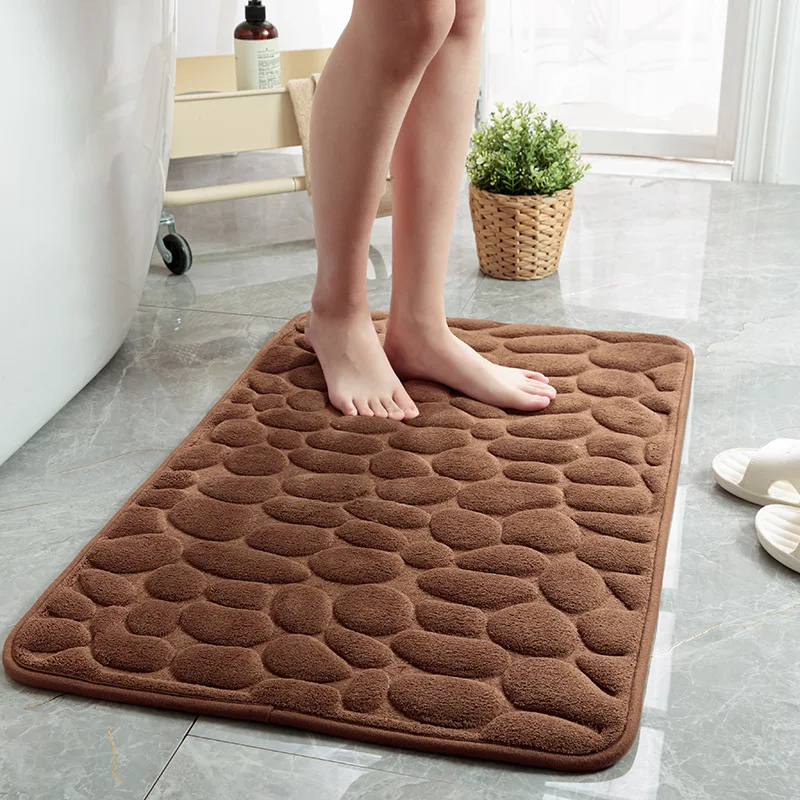Alfombra de baño con relieve de adoquines, alfombra antideslizante de lana Coral para suelo de bañera, felpudo para cuarto de ducha, almohadilla de espuma viscoelástica