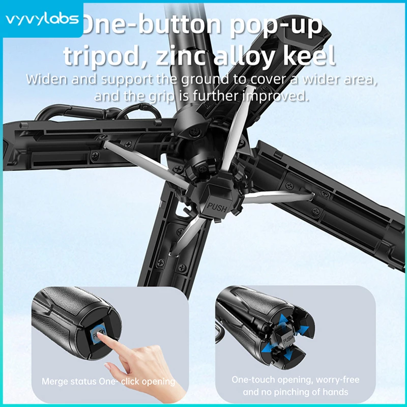 VYVYLABS Mini Selfie Stick with Bluetooth Remote-Portable Vlog Stick for iPhone & Android Foldable for Live Streaming