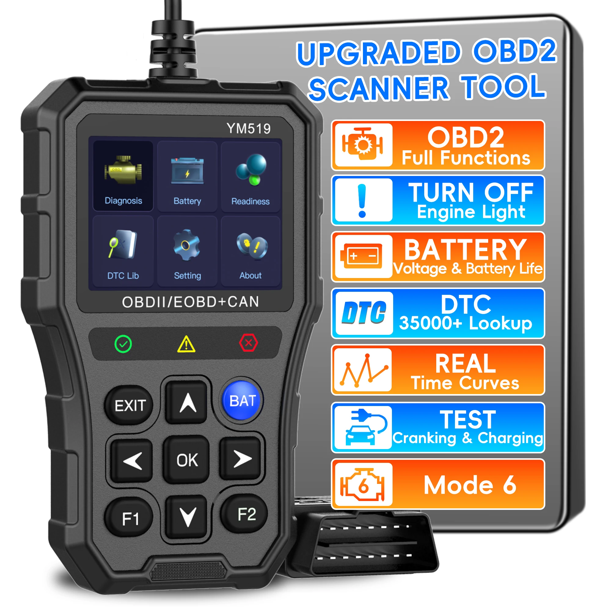 OBD2-Scanner, Live-Daten, professioneller Mechaniker, OBDII-Diagnosecode-Lesegerät für die Prüfung der Motorlicht-Batteriespannung