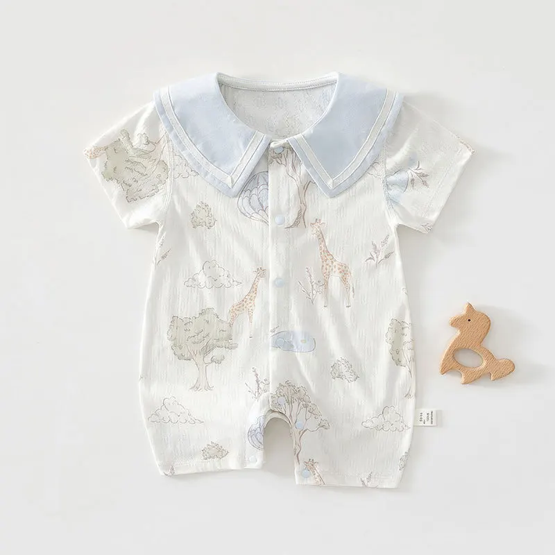 AYNIGIELL Summer Baby Clothes Newborn Thin Bamboo Fiber Short Sleeved Jumpsuit Summer Princess Outfit