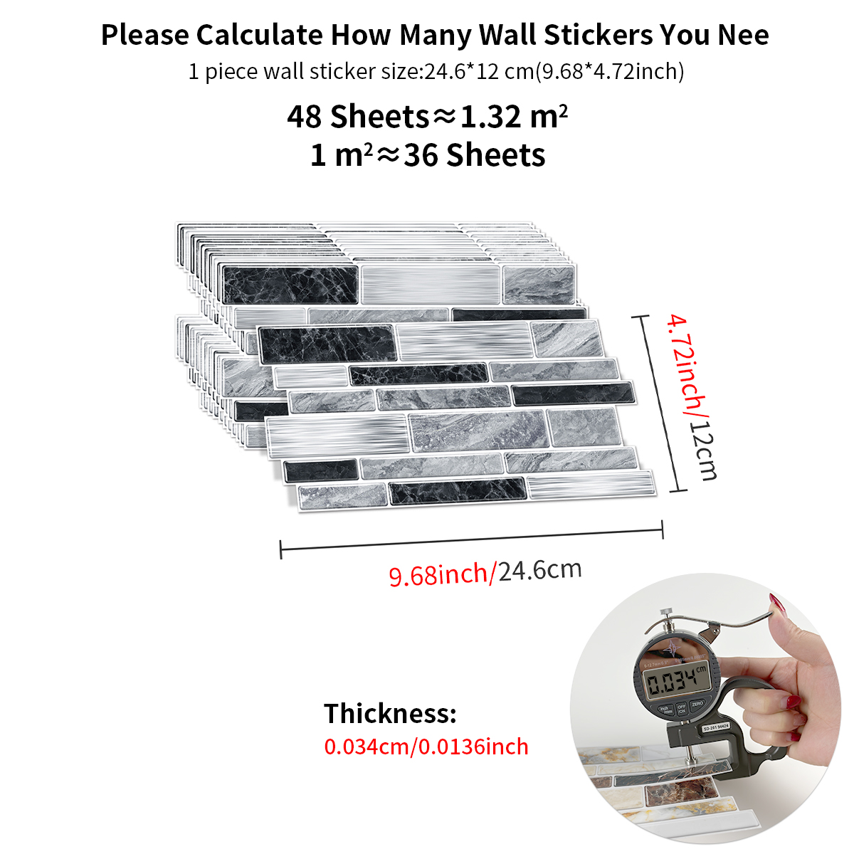 12/24/48 pces casca e vara telha adesivo auto adesivo vara no backsplash da telha para cozinha banheiro, decoração do quarto