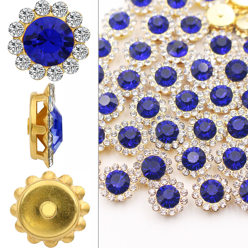 8Mm-12Mm Hoa Móng Vuốt Ren Nút Vàng Đế Lấp Lánh Tinh Thể Hạt May Trên Đá Cho Quần Áo May phụ Kiện Đá Quý