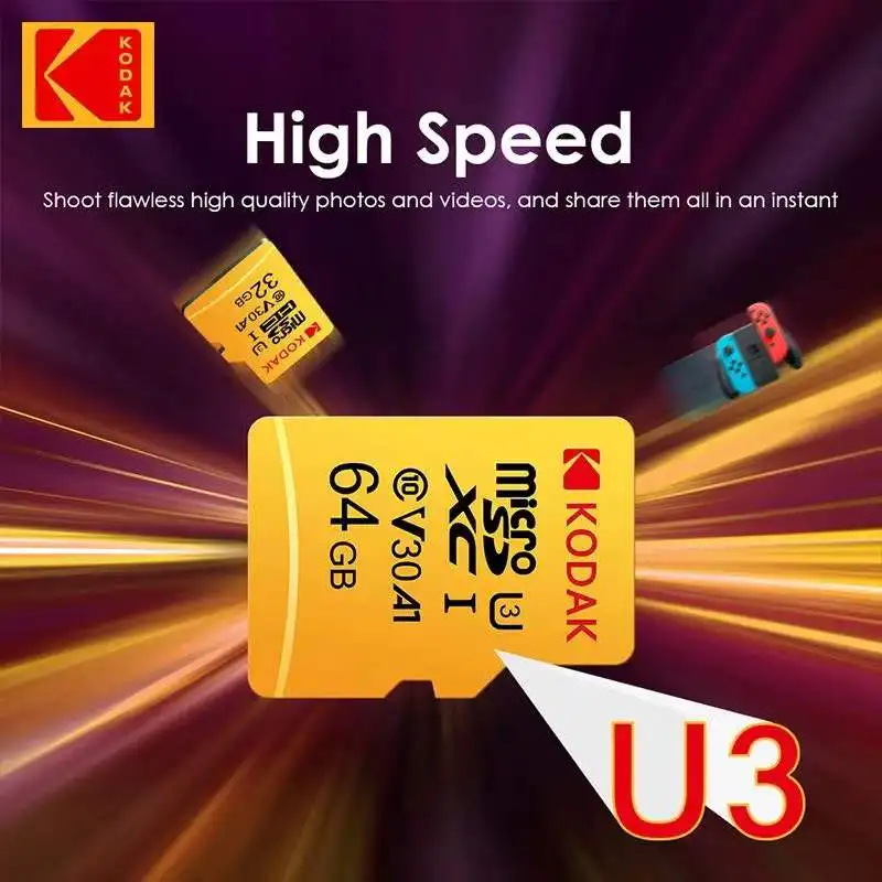 Kodak Micro SD 카드 미니 SD 클래스 10 32GB 64GB 128GB 256GB 고속 쓰기 슈퍼 호환성 전화 카메라 Meomory 카드