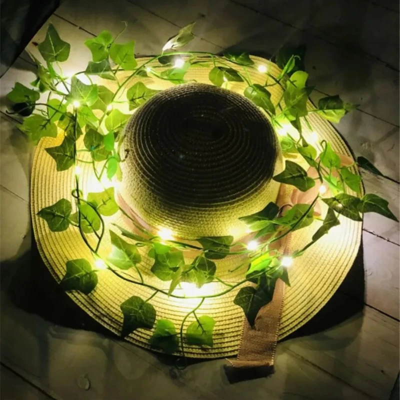 200 cm 20 LED Foglia verde Piante finte String Light Alimentato a batteria Impermeabile Fata String Light per Wall House Decorazioni natalizie